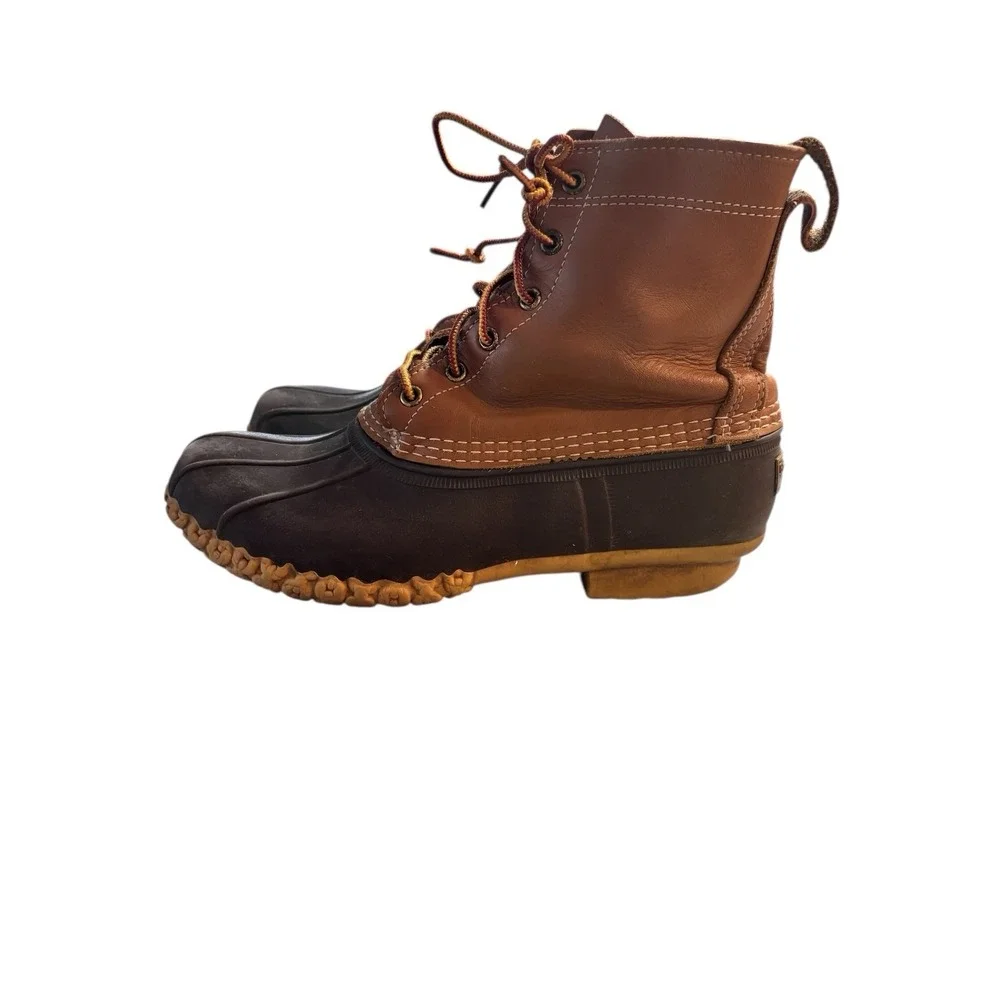 L.L.Bean Duck Boots Womens Size 8 Chain‎ Tread Brown Leather Made in Maine US